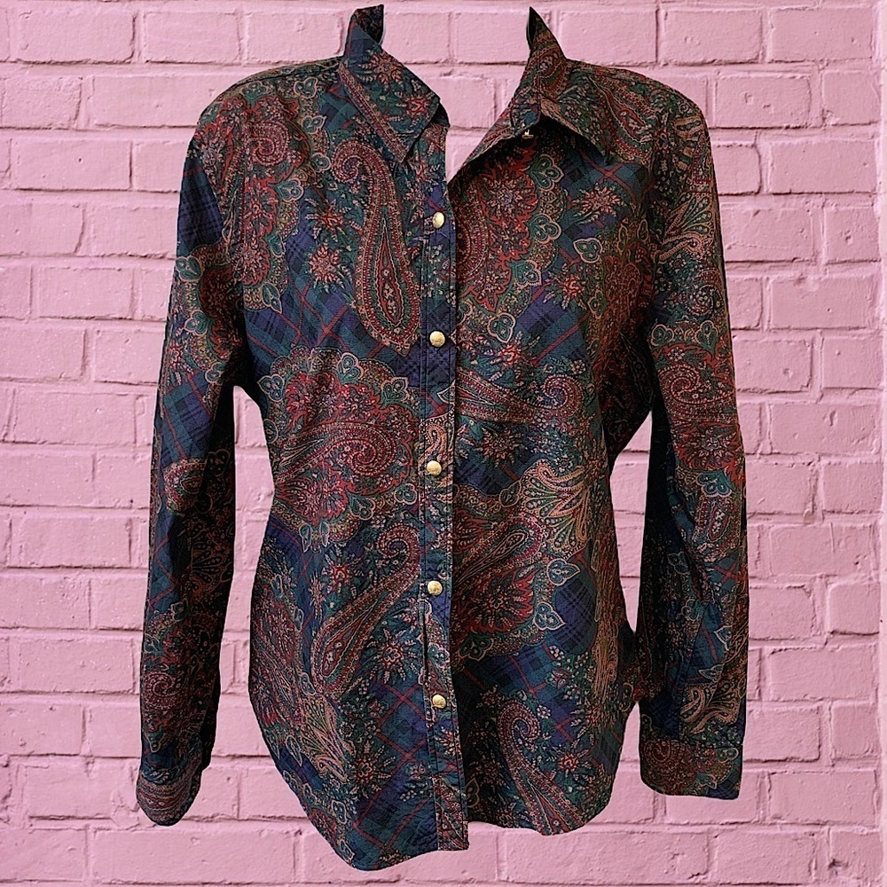3/$30 Chaps Paisley Plaid Button Up PXL